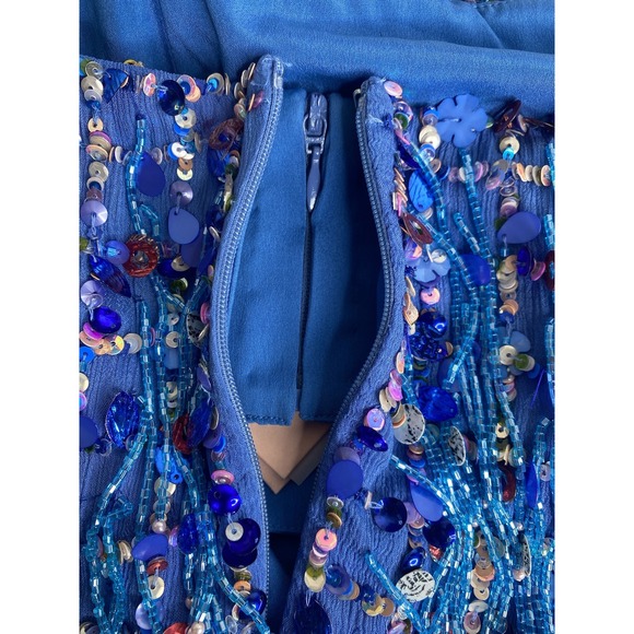 Alexis Sequin and‎ Bead Fringed Party Dress Blue Mini Cocktail Sleeveless - Picture 8 of 9